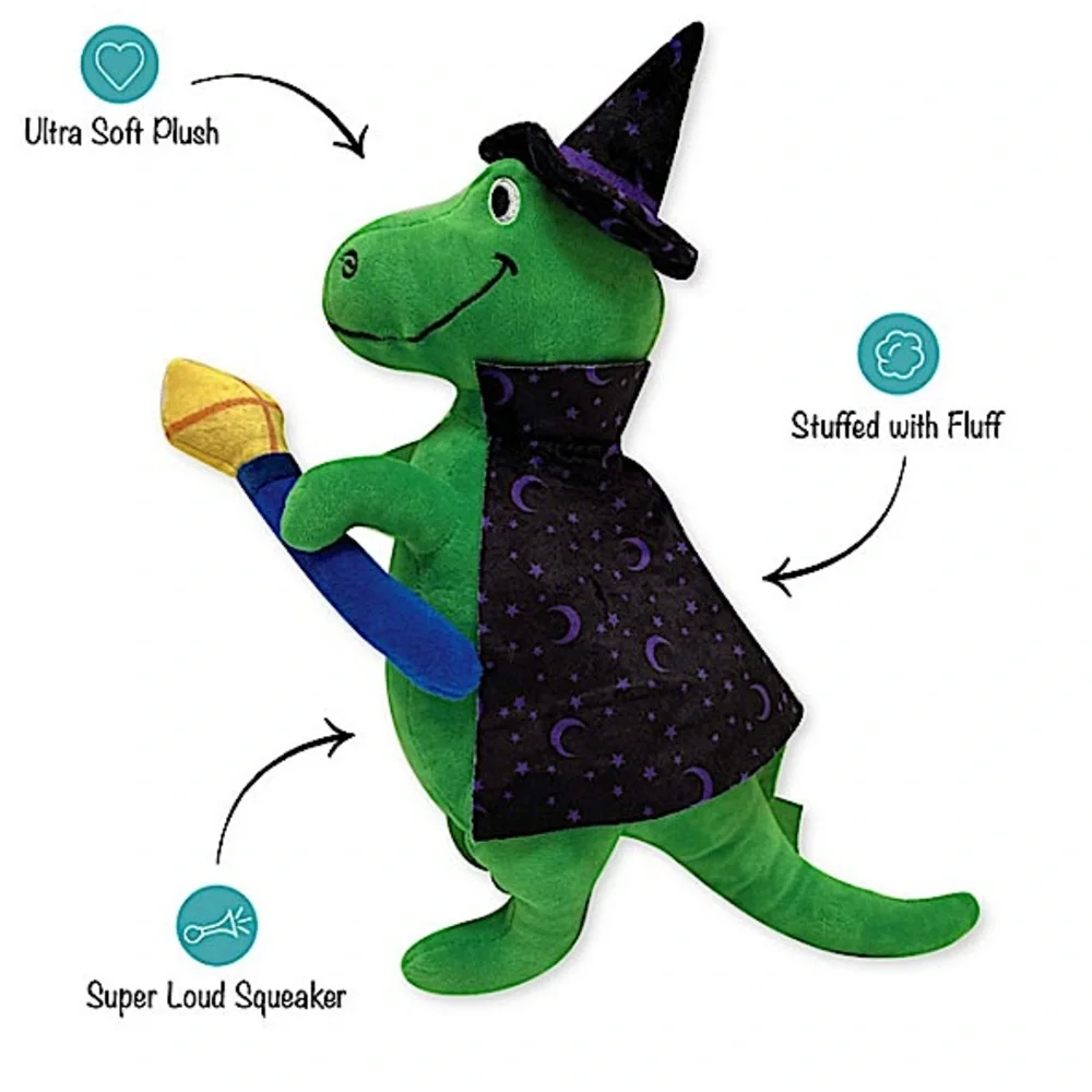 NWT FRINGE STUDIO “SPELL-A-SAURUS” HALLOWEEN T-REX PLUSH DOG TOY *LOUD SQUEAKER
